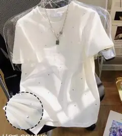 SHEIN ハート ラインストーン Tシャツ ホワイト