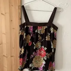 インディオ 和柄 花柄 2枚仕立て キャミソール 茶色 ブラウン M 古着