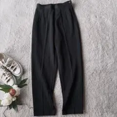 美品(3L)ストレッチワイドパンツ/センタープレス/黒/ウエスト総ゴム/大きい