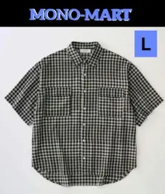 ■新品■MONO-MART■配色メッシュ レギュラーチェック半袖シャツ (Ｌ)