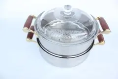高級ステンレス製2段蒸し器23cm