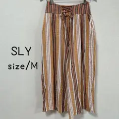 【美品】SLY スライ　ワイドパンツ　ハイウエスト　レーヨン　麻　M ボーダー
