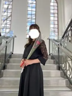 ブラックレース袖ロングドレス