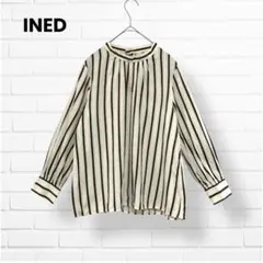 INED イネド✨ストライプブラウス【7】バンドカラー コットン キュプラ