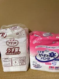 アテントうす型さらさらパンツS、白十字サルバうす型やわ楽パンツS