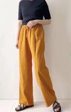GU リネンブレンドプルオンパンツ　Mオレンジ