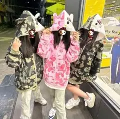 【新品最安値】キティちゃんエイプA BATHING APE風迷彩パーカーピンク