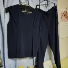 ネイビー パンツセットアップ アイボリー レースカーディガン