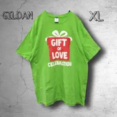 a080　【GILDAN】　Tシャツ　黄緑　プリント　輸入古着　XL　イベントT