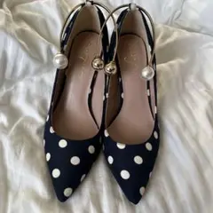 La vie de Laory ネイビー・ドット柄ハイヒールパンプス Lサイズ
