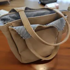 値下げ　ベージュ 　ストライプ　トートバッグ