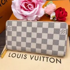 【美品】ルイヴィトン ダミエアズール ジッピーウォレット ローズバレリーヌ