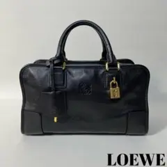 2210-32|美品|ロエベ アマソナ28 アナグラム ハンドバッグ 本革 黒