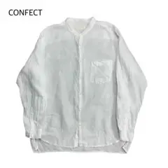 CONFECT ハイカウント リネン バンドカラー シャツ 長袖 ホワイト 4