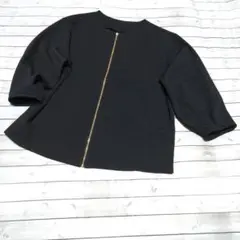 新品Scroll夏大活躍大人キレイめぽわんと袖口ブルゾン 黒M