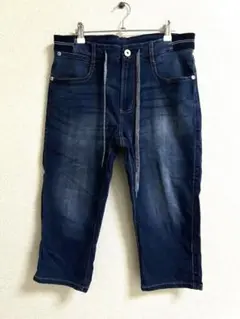 メンズ ダークブルー ハーフジーンズ クロップドデニムパンツ
