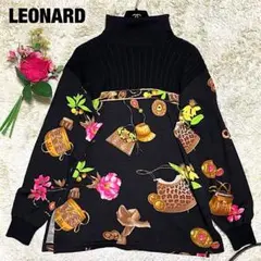 極美品 LEONARD チュニック ニット 大きいサイズ タートルネック 柄 黒