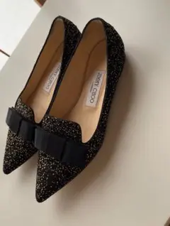 ジミーチュウ✨グリッターパンプス フラット リボン