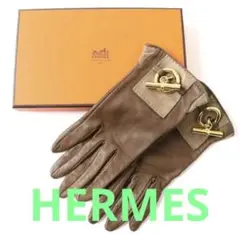 HERMES レザー手袋 グローブ 金金具付き