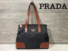 PRADA プラダ ナイロン トート バッグ 黒 クロコダイル 型押しレザー