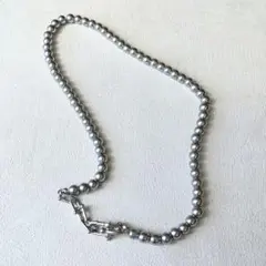 パール　シルバーチェーン　上品　ネックレス アクセサリー　シンプル　グレー　灰色