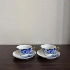 大倉陶園 ブルーローズ 金彩 ティーカップ&ソーサー ペア 2客