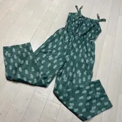 グリーン パイナップル柄 オーバーオール