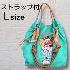 グリーン系 PARFAIT B パフェ刺繍 エコバッグ ストラップ付【Ｌ】