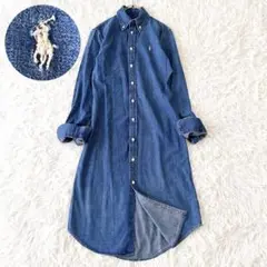 ラルフローレン✨デニム シャツワンピース ロング ポニー刺繍 シェルボタンM相当