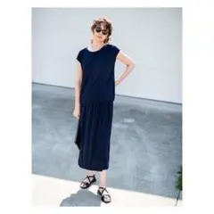 プラステ 女っぷり 後ろ美人 落ち感 とろみ ジャージ 2点セットアップネイビー