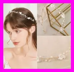 ヘアアクセサリー ヘッドドレス ウェディング 結婚式 お花 ゴールド 4