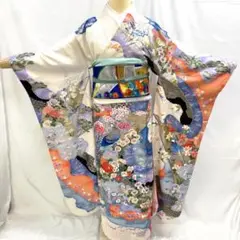 【振袖2】着物 振袖 正絹 袷 着物 孔雀 牡丹 松竹梅 単品販売