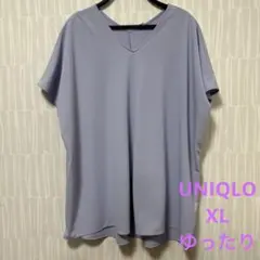 【大きいサイズXL】ユニクロ薄紫 Vネック 半袖チュニック ゆったり 長め