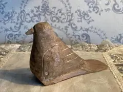 中国　古玩　素朴な木彫りの鳥　鳩　ハト　郷土玩具　木彫り