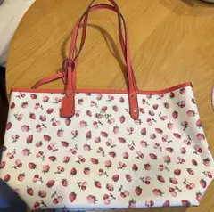 お値下げ❗️COACH いちご柄リバーシブルレザートートバッグ　ポーチ付き