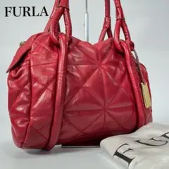 【FURLA】キルティング トートバッグ ハンドバッグ レッド レザー