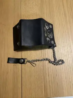 未使用黒 レザー ウォレットチェーン 陰陽模様