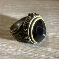 ダイヤカットオニキス 真鍮カレッジリング 30号