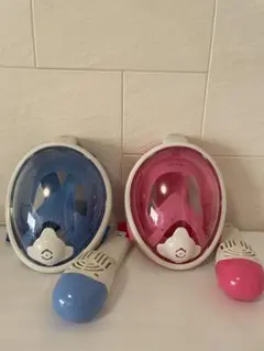 フルフェイスシュノーケリングマスク 青 ピンクのセット（子ども用XSサイズ）