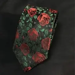 【新品】 ネクタイ バラ柄 薔薇 赤 緑 黒￼ 花柄 ボタニカル フラワー