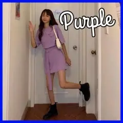 ワンピース チュニック ミニワンピース ミニスカ ミニワンピ 部屋着 フリー 紫