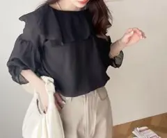 クラシカルエルフ　2wayラッフルフリルビッグカラーシアー素材ブラウス
