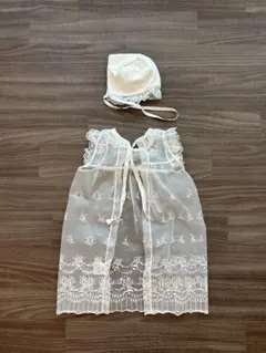 ホワイト刺繍ドレスと帽子セット 50-60cm