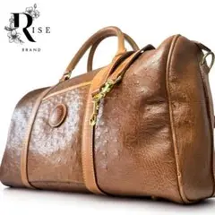 【限定】最高級 レザー オーストリッチ 2way ボストンバッグ ショルダー 茶