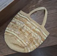『ハンドメイド』手編み ダイヤ模様のバケツ型バッグ