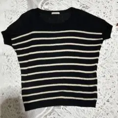 黒と白のストライプ 半袖ニット M
