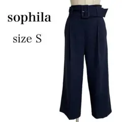 sophilaソフィラ◎ベルト付 タック センタープレスワイドパンツ Sネイビー