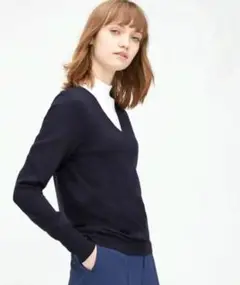 ユニクロ❤️428856 メリノウール Vネックセーター❤️L ネイビー 新品タグ付