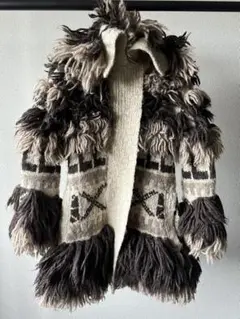 sacai サカイ フリンジ装飾ニットコート ウール 総柄 ブルゾン