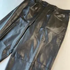 カステルバジャック　合成皮革　大きいサイズ　フェイクレザー　パンツ　黒　家紋